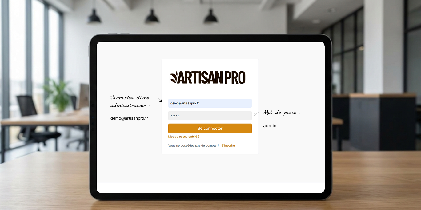 Interface de connexion — Accès démo administrateur