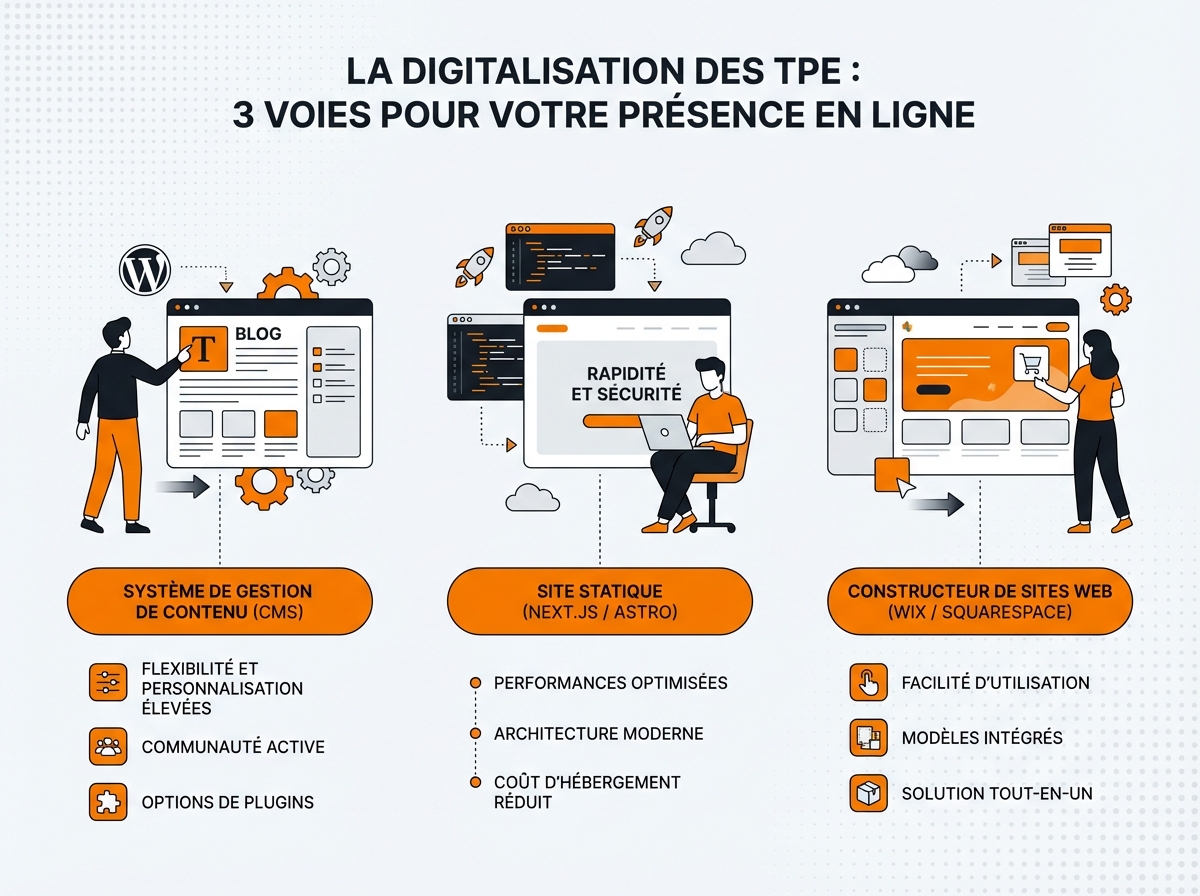 Technologies de création de sites web en 2026 - comparatif WordPress, Next.js et builders comme Wix