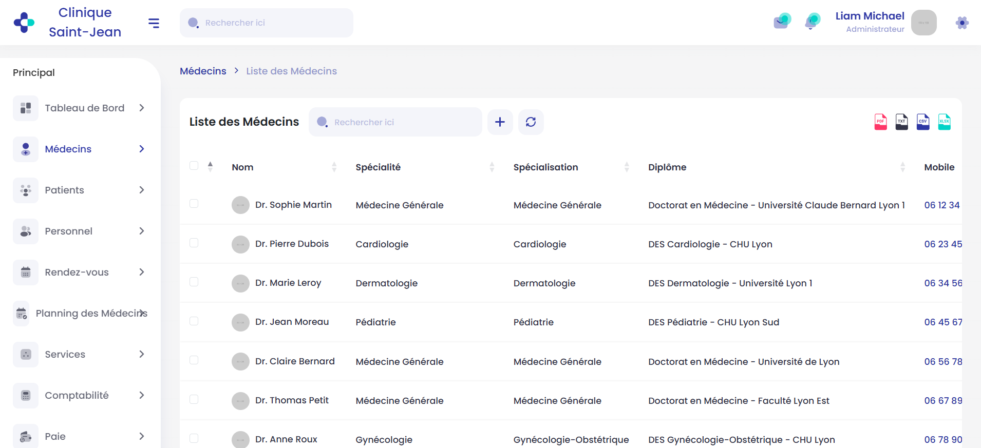 Liste des Médecins — Annuaire avec spécialités, diplômes et contacts