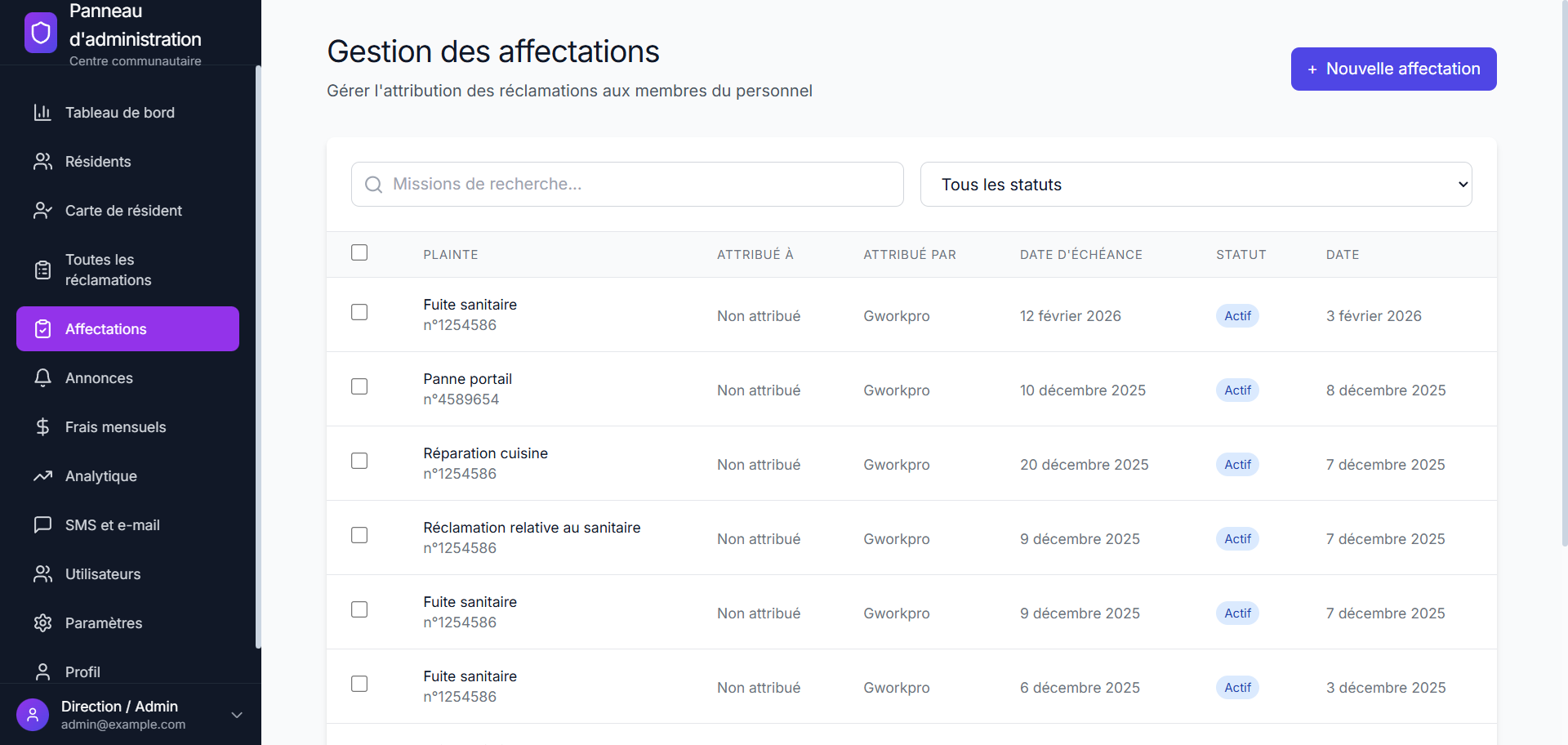 Gestion des Affectations — Attribution des réclamations aux membres du personnel