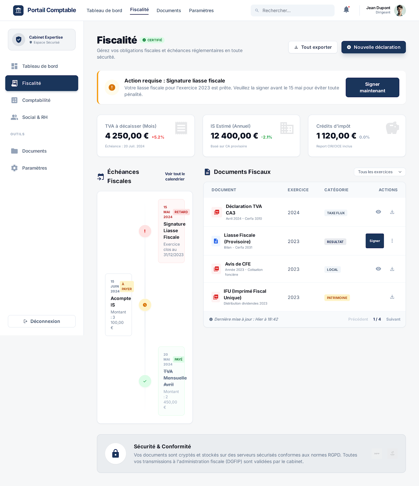 Fiscalité Portail Comptable — TVA, IS, crédits d’impôt, échéances et documents fiscaux