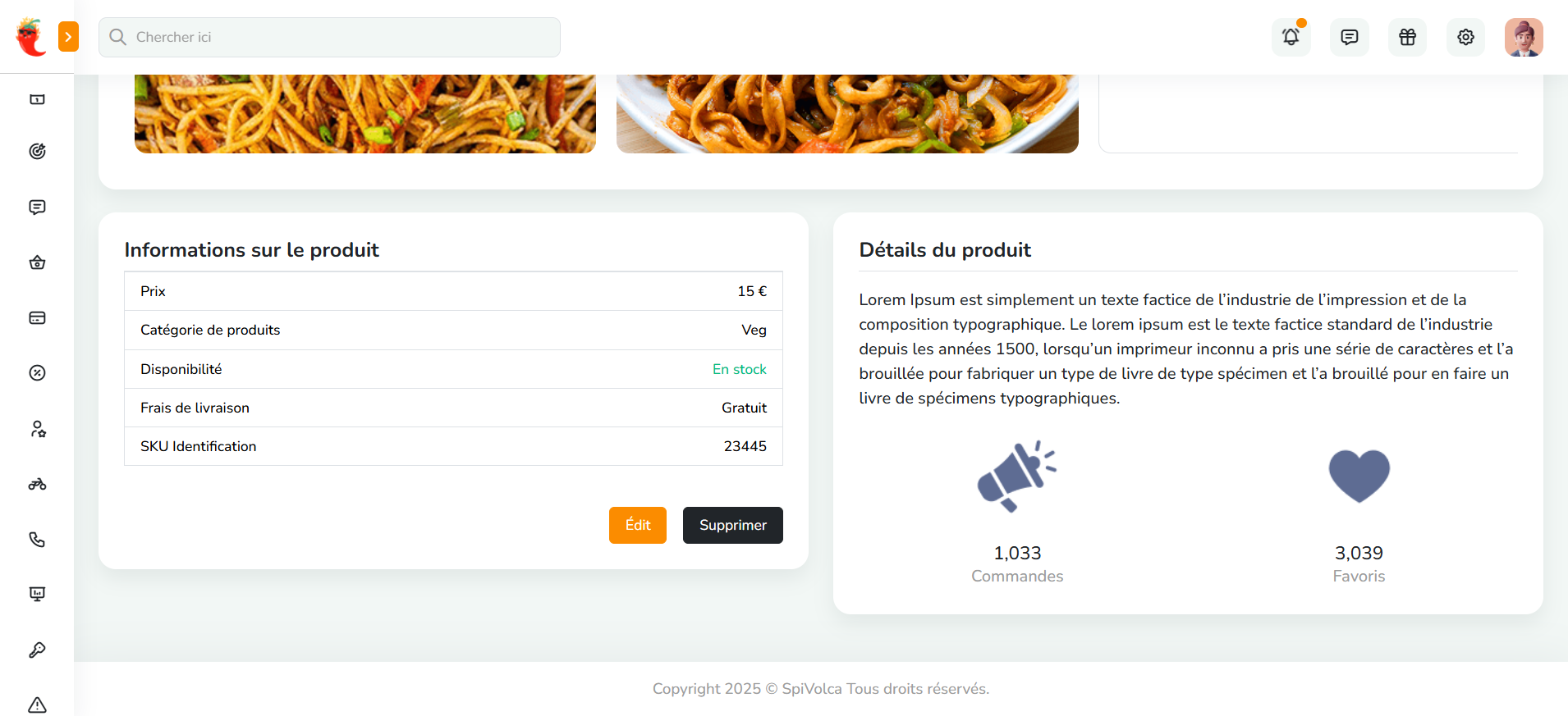 Fiche Produit Complète — Prix, catégorie, disponibilité, commandes et favoris