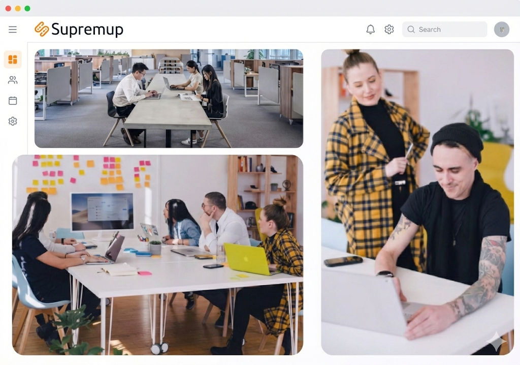 Interface de l'espace de travail SupremUp montrant la plateforme collaborative